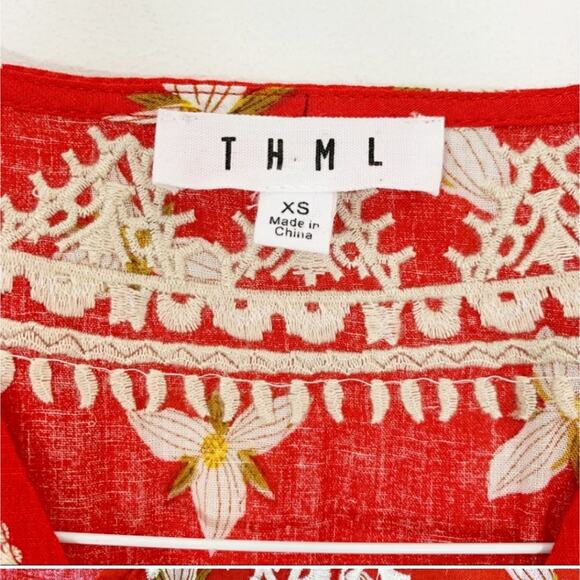 Anthropologie THML Maya red floral embroidered dress size extra small new - Picture 5 of 11